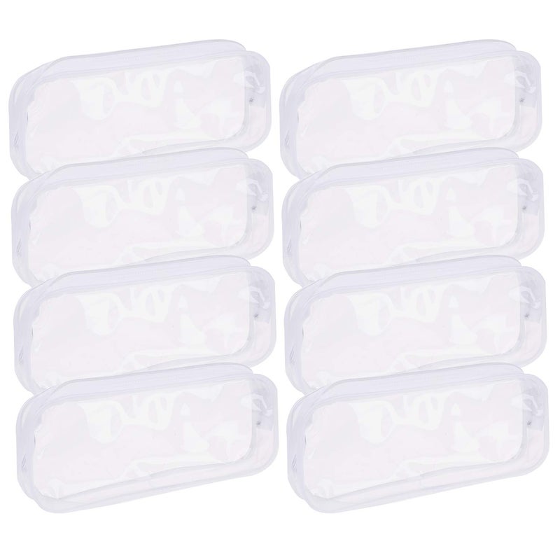 XGOOD 8 Pieces Clear Pencil Case PVC Makeup Pouch Zippered Pencil Case Toiletry Carry Pouch Big Capacity Bags Portable Pencil Bags for Women,Students,Men,Kids Gifts(White) - Image 1